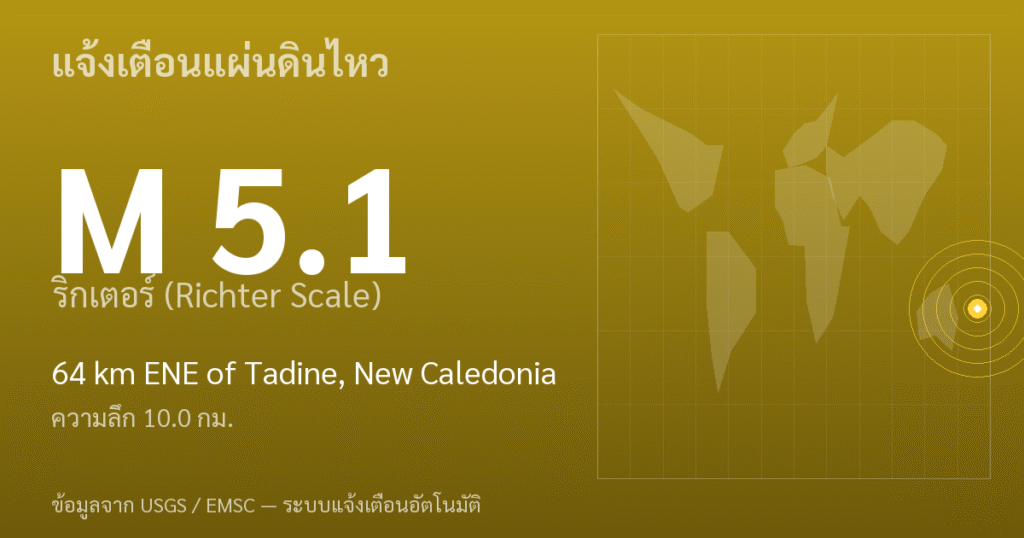แผ่นดินไหวขนาด 5.1 ริกเตอร์ ที่ 64 km ENE of Tadine, New Caledonia