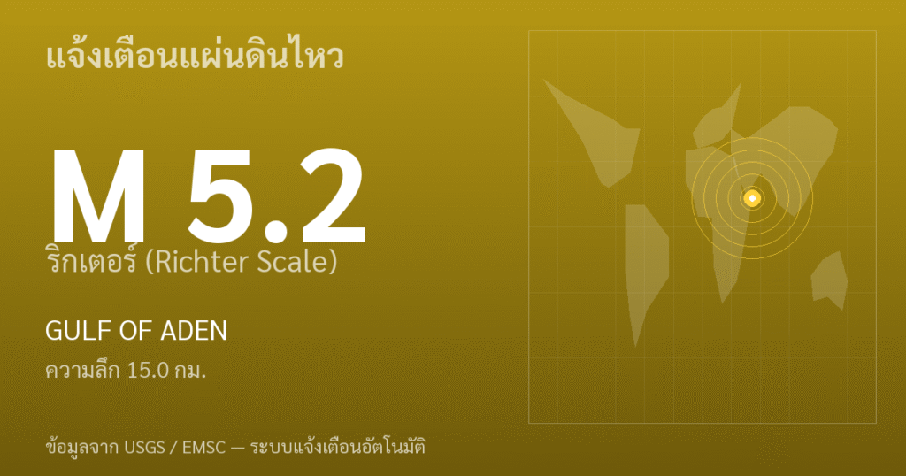 แผ่นดินไหวขนาด 5.2 ริกเตอร์ ที่ GULF OF ADEN