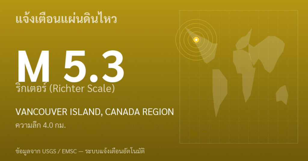 แผ่นดินไหวขนาด 5.3 ริกเตอร์ ที่ VANCOUVER ISLAND, CANADA REGION