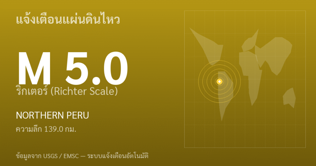 แผ่นดินไหวขนาด 5.0 ริกเตอร์ ที่ NORTHERN PERU