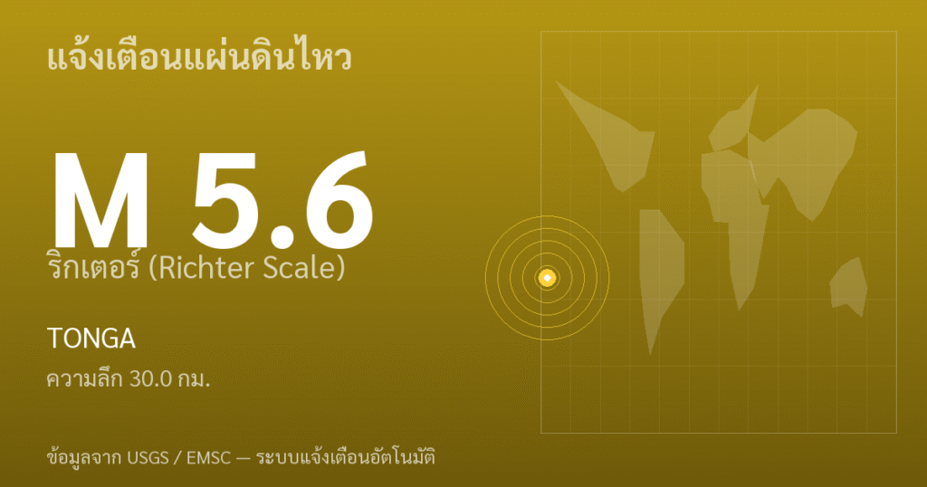 แผ่นดินไหวขนาด 5.6 ริกเตอร์ ที่ TONGA