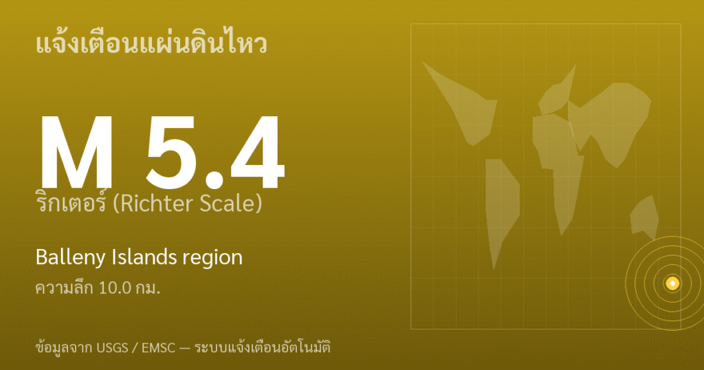 แผ่นดินไหวขนาด 5.4 ริกเตอร์ ที่ Balleny Islands region
