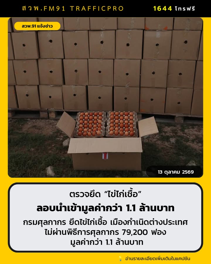 กรมศุลกากรตรวจยึด-ไข่ไก่เชื้อ-เมืองกำเนิดต่างประเทศ-ลักลอบ-|-2026-10-13-05:25:00