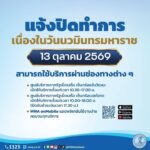 การประปานครหลวง-แจ้งปิดที่ทำการชั่วคราว-13-ตุลาคม-2569-เนื่องในวันนวมิน-|-2026-10-11-04:17:00