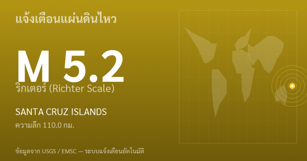แผ่นดินไหวขนาด 5.2 ริกเตอร์ ที่ SANTA CRUZ ISLANDS