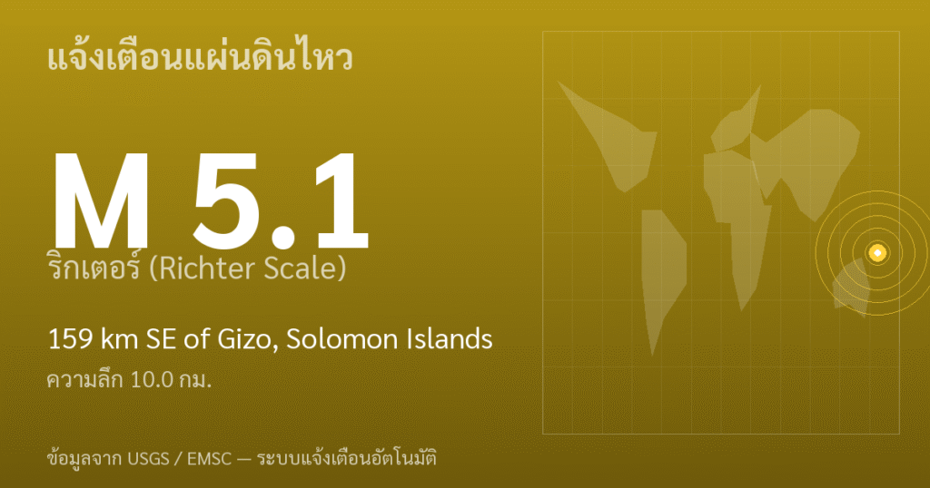 แผ่นดินไหวขนาด 5.1 ริกเตอร์ ที่ 159 km SE of Gizo, Solomon Islands