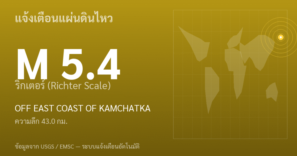 แผ่นดินไหวขนาด 5.4 ริกเตอร์ ที่ OFF EAST COAST OF KAMCHATKA