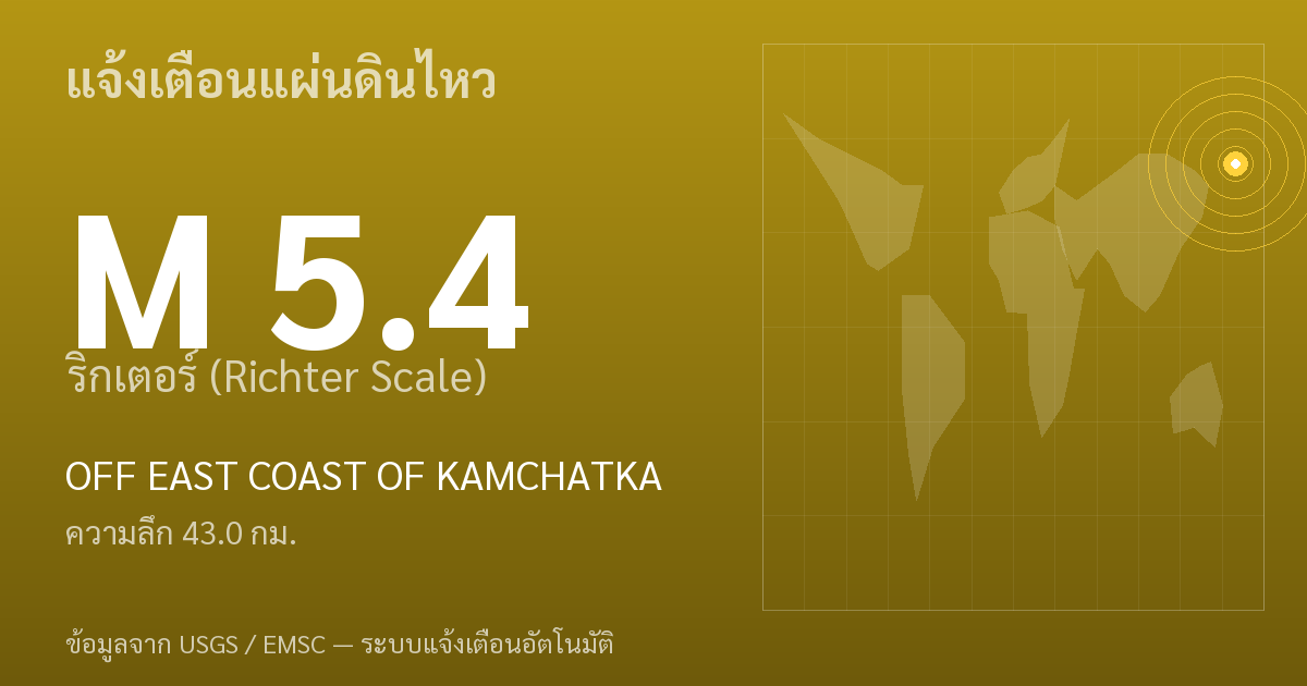 แผ่นดินไหวขนาด 5.4 ริกเตอร์ ที่ OFF EAST COAST OF KAMCHATKA