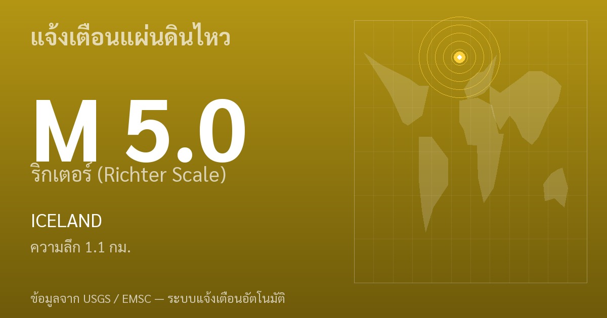 แผ่นดินไหวขนาด 5.0 ริกเตอร์ ที่ ICELAND