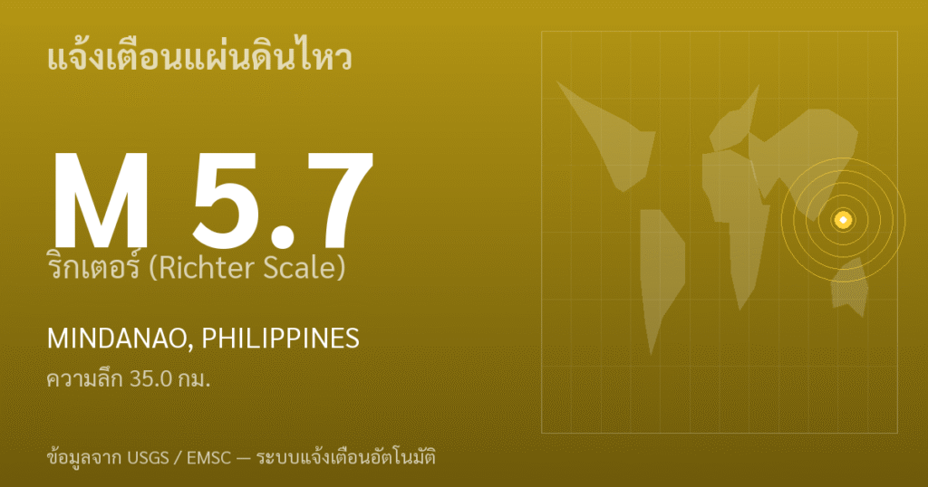 แผ่นดินไหวขนาด 5.7 ริกเตอร์ ที่ MINDANAO, PHILIPPINES
