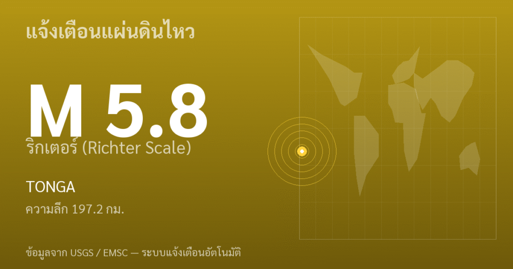 แผ่นดินไหวขนาด 5.8 ริกเตอร์ ที่ TONGA