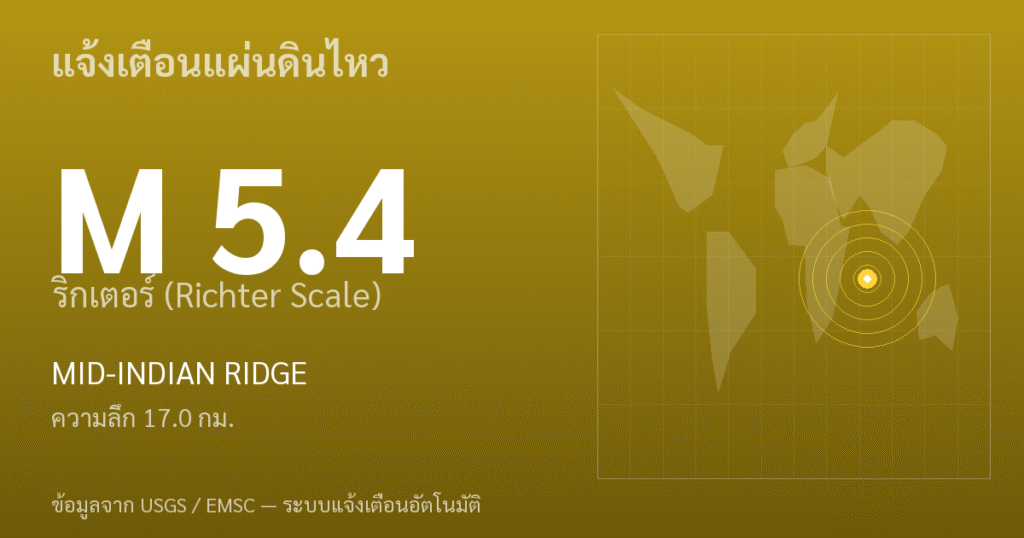 แผ่นดินไหวขนาด 5.4 ริกเตอร์ ที่ MID-INDIAN RIDGE