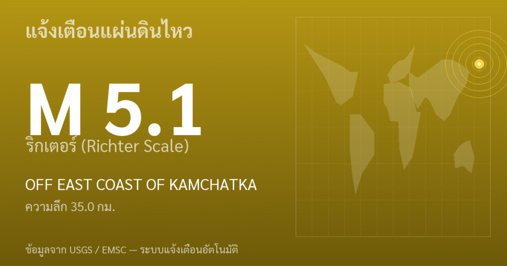 แผ่นดินไหวขนาด 5.1 ริกเตอร์ ที่ OFF EAST COAST OF KAMCHATKA