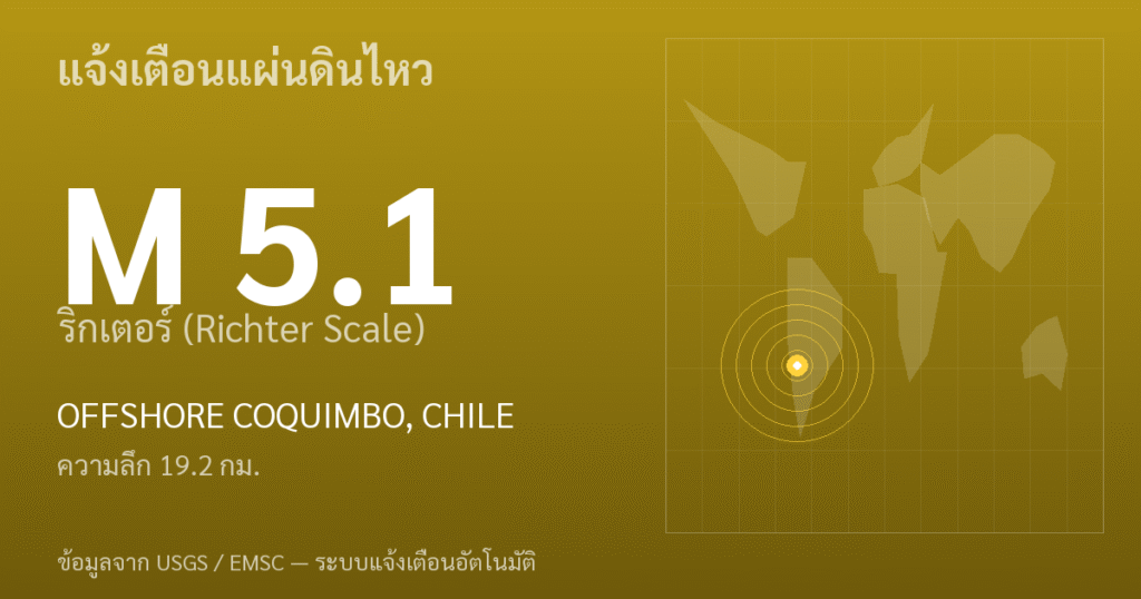แผ่นดินไหวขนาด 5.1 ริกเตอร์ ที่ OFFSHORE COQUIMBO, CHILE