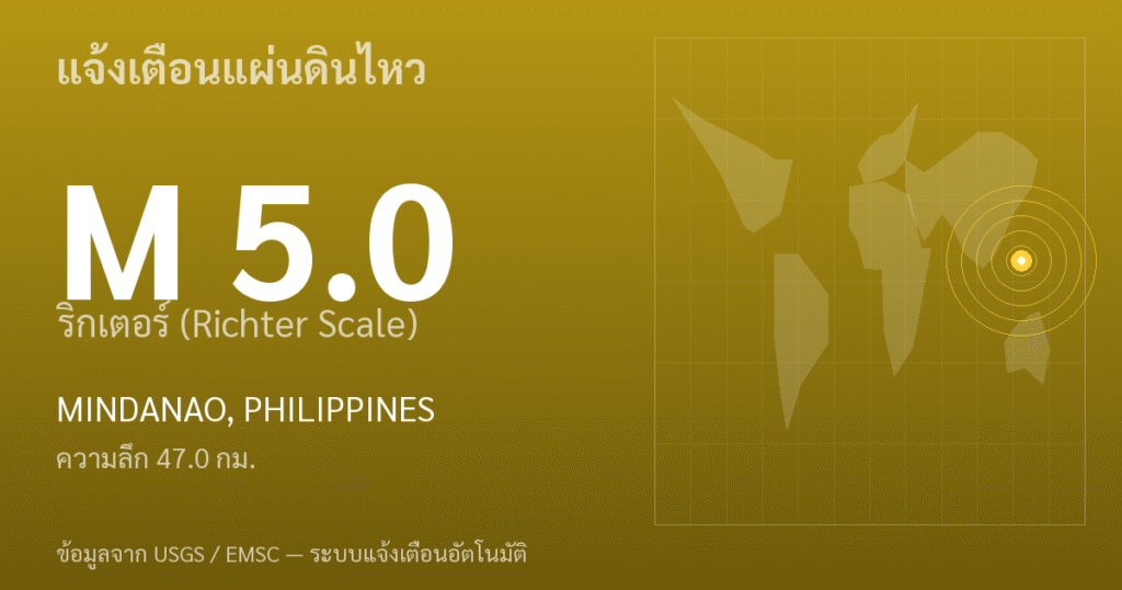 แผ่นดินไหวขนาด 5.0 ริกเตอร์ ที่ MINDANAO, PHILIPPINES