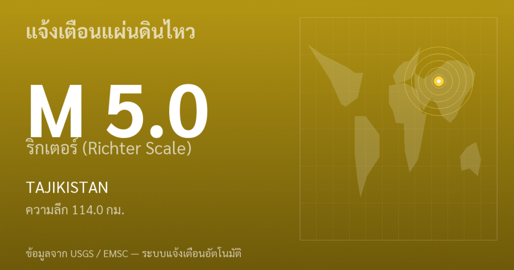 แผ่นดินไหวขนาด 5.0 ริกเตอร์ ที่ TAJIKISTAN