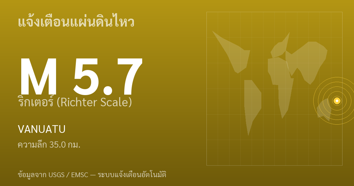 แผ่นดินไหวขนาด 5.7 ริกเตอร์ ที่ VANUATU