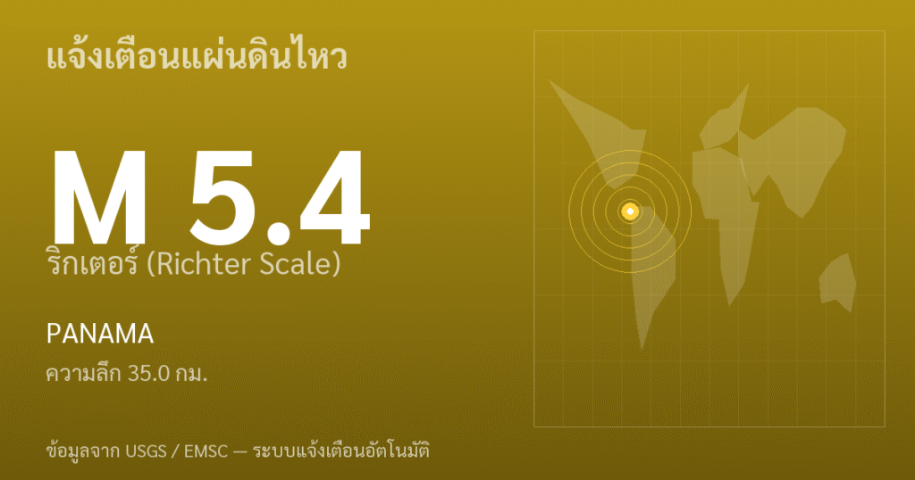 แผ่นดินไหวขนาด 5.4 ริกเตอร์ ที่ PANAMA