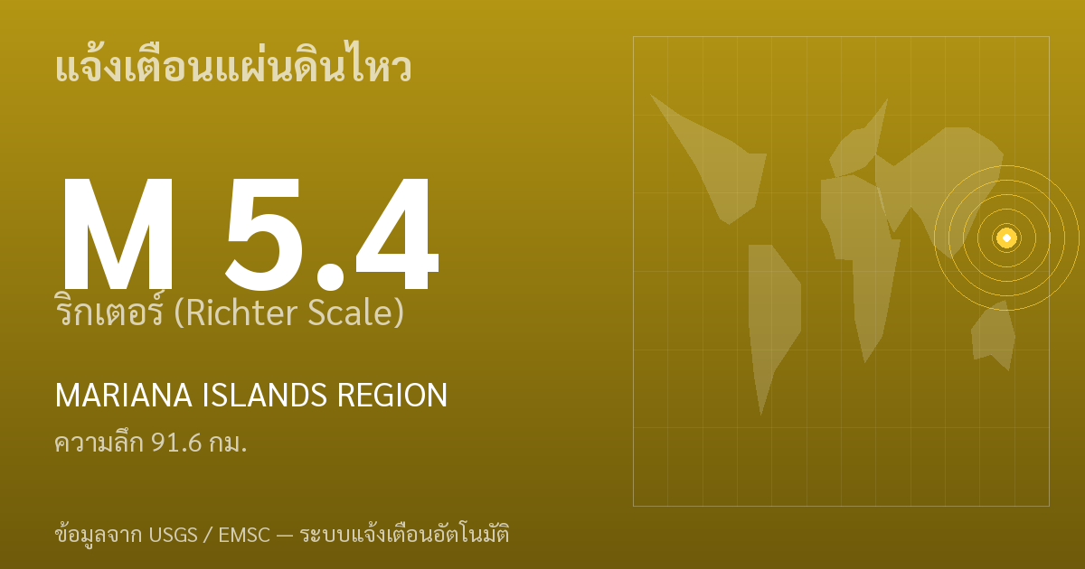 แผ่นดินไหวขนาด 5.4 ริกเตอร์ ที่ MARIANA ISLANDS REGION