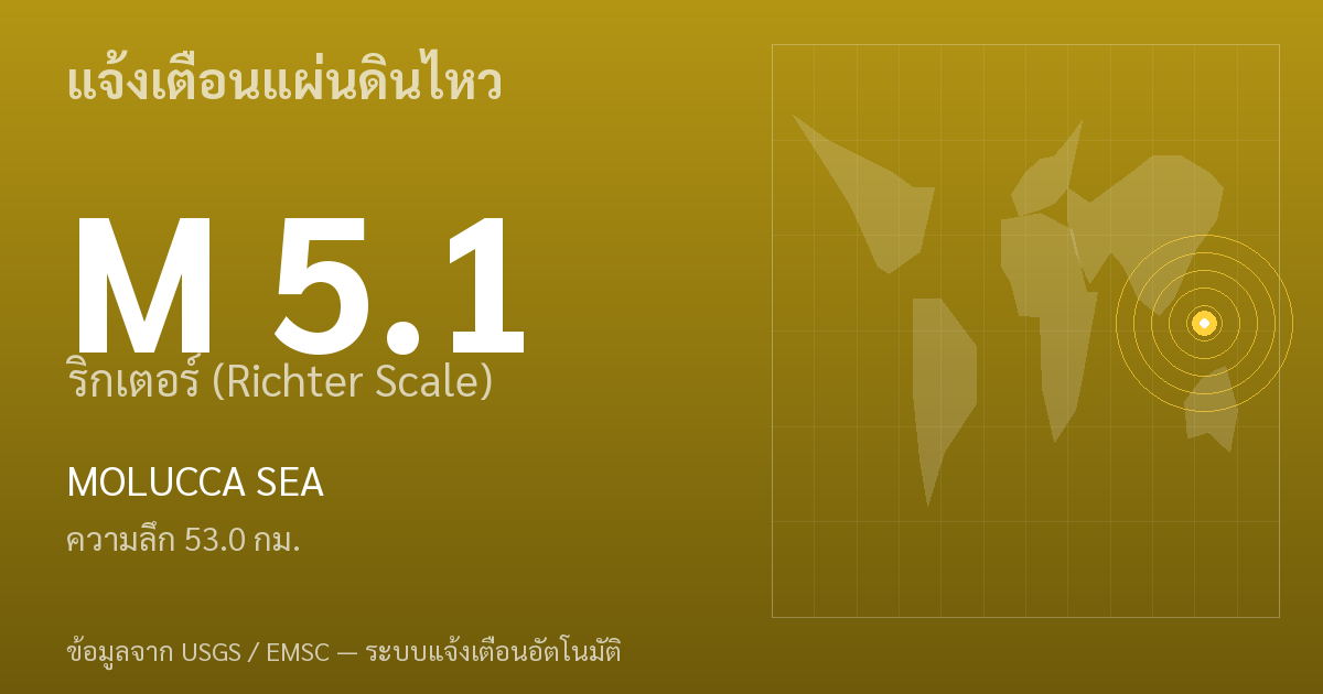 แผ่นดินไหวขนาด 5.1 ริกเตอร์ ที่ MOLUCCA SEA