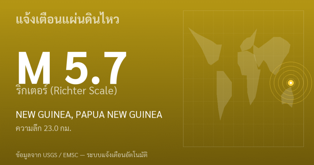 แผ่นดินไหวขนาด 5.7 ริกเตอร์ ที่ NEW GUINEA, PAPUA NEW GUINEA
