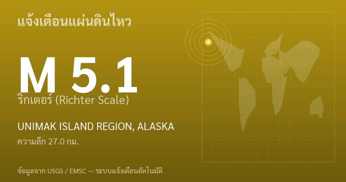 แผ่นดินไหวขนาด 5.1 ริกเตอร์ ที่ UNIMAK ISLAND REGION, ALASKA