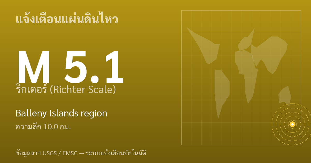 แผ่นดินไหวขนาด 5.1 ริกเตอร์ ที่ Balleny Islands region